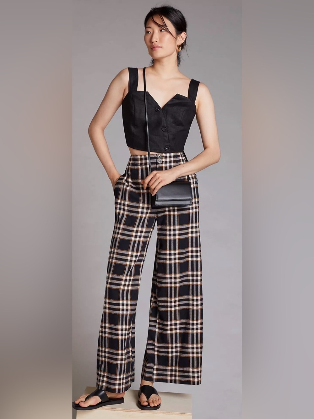 Maeve Plaid Wide-Leg Women's pants in Black and Cream